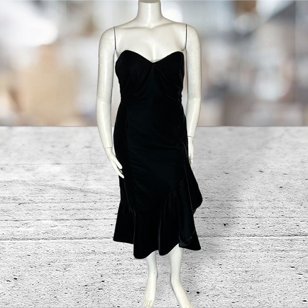 Shoshanna Black Velvet Strapless Dress‎